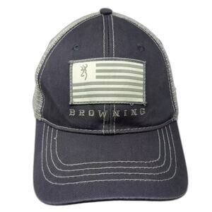 Browning Trucker Hat Black Gray One Size Snapback Mesh Embroidered Flag Patch